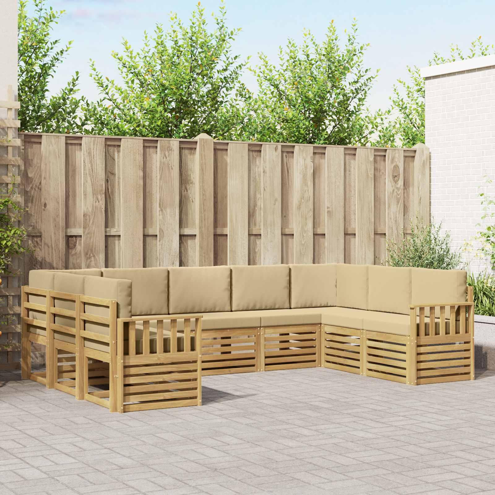 Udendørs sofagruppe 7 stk Hvid og Beige 304 x 128,5 x 73 cm