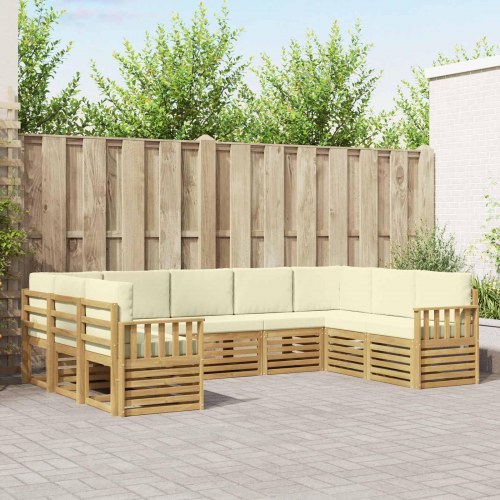 Udendørs sofagruppe 7 stk Hvid og creme 304 x 128,5 x 73 cm