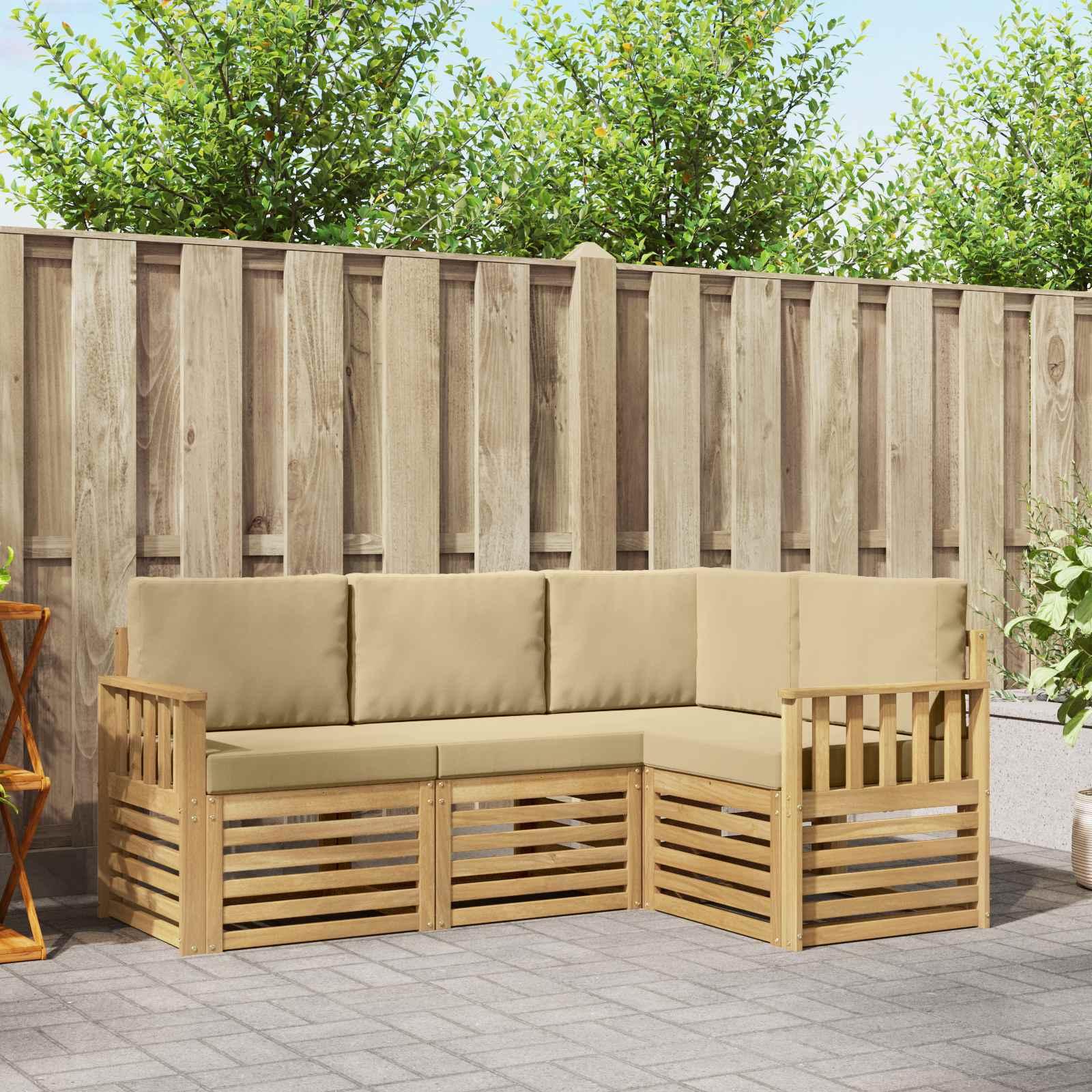 Udendørs sofagruppe 4 stk Hvid og Beige 187,5 x 128,5 x 73 cm