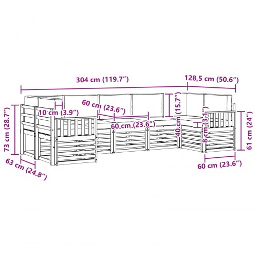 Udendørs sofagruppe 6 stk Hvid Og Lys Grå 304 x 128,5 x 73 cm