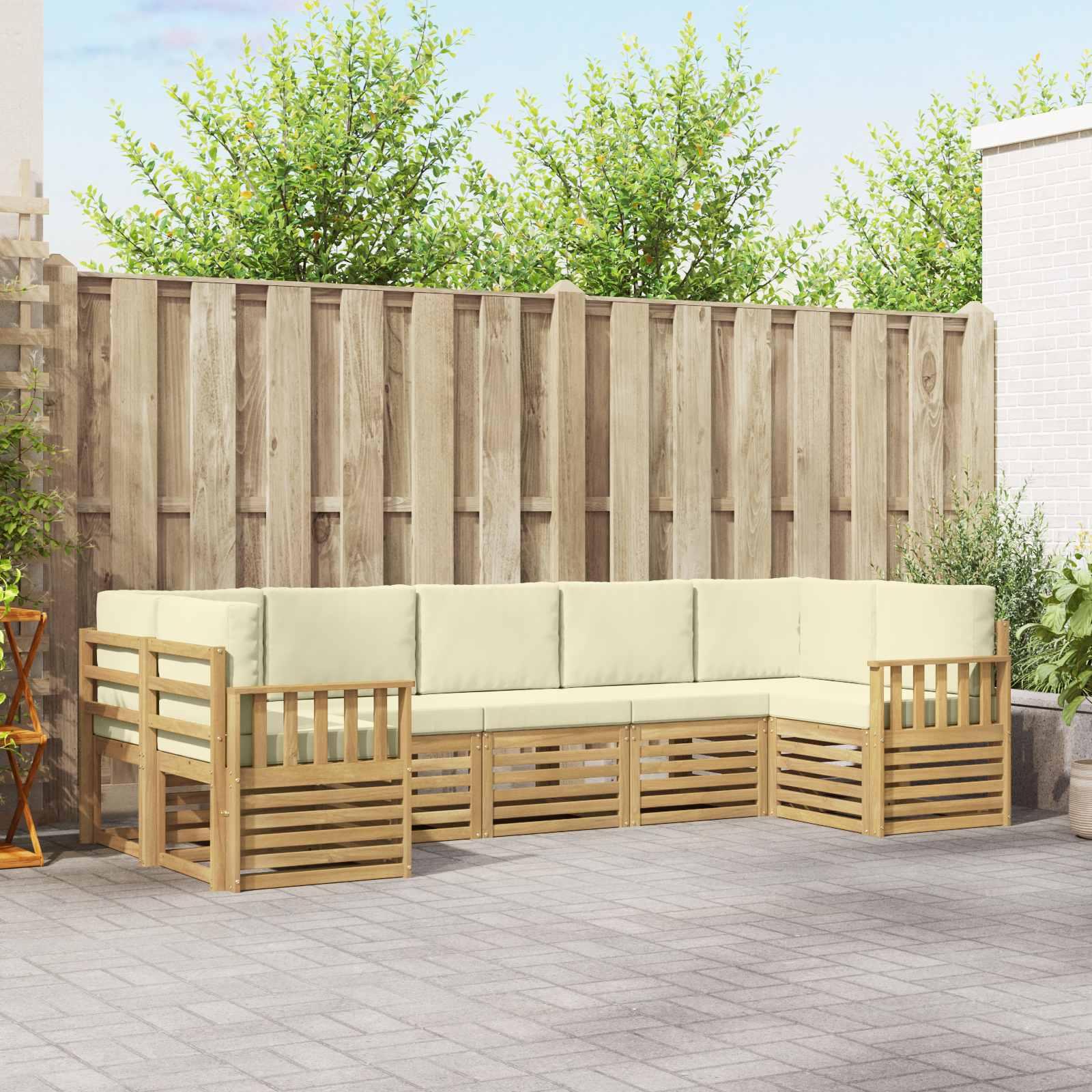 Udendørs sofagruppe 6 stk Hvid og creme 304 x 128,5 x 73 cm
