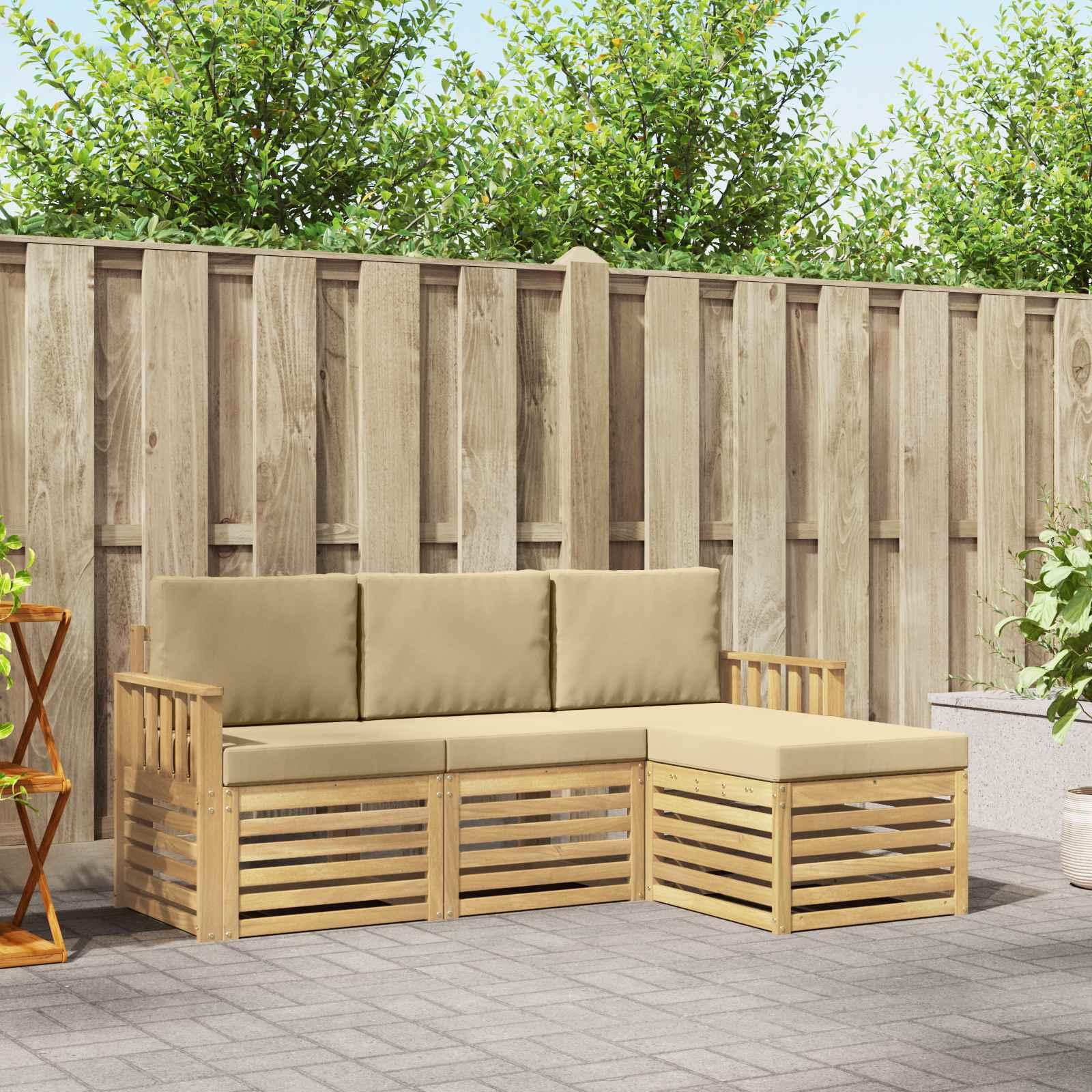 Udendørs sofagruppe 4 stk Hvid og Beige 189,5 x 122,5 x 73 cm