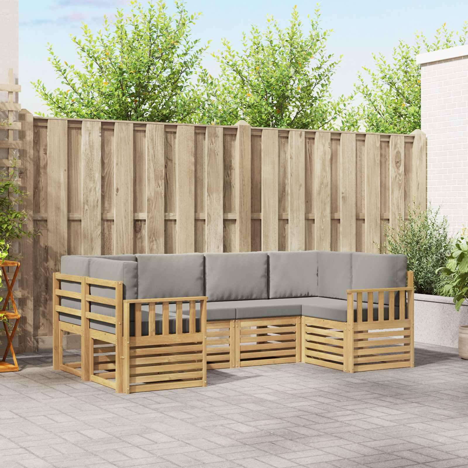 Udendørs sofagruppe 5 stk Hvid Og Lys Grå 245 x 128,5 x 73 cm