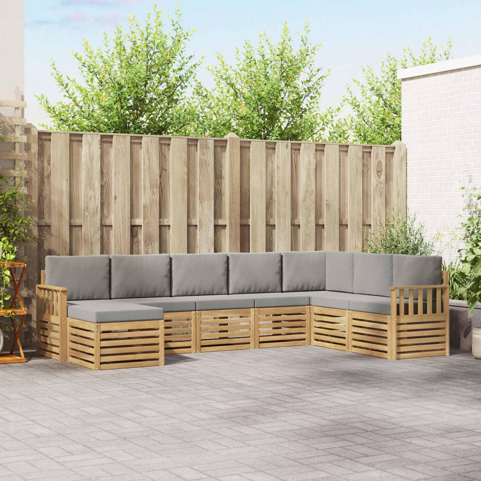 Udendørs sofagruppe 6 stk Hvid Og Lys Grå 306 x 128,5 x 73 cm