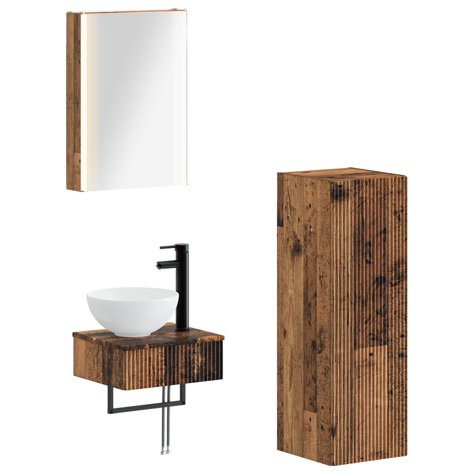 Badeværelsesskabsæt 4 stk Gammelt træ 43 x 11,5 x 60,5 cm