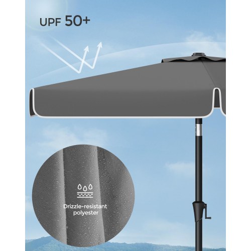 Rektangulær parasol 2 × 1,5 m med vippefunktion - grå, UPF 50+
