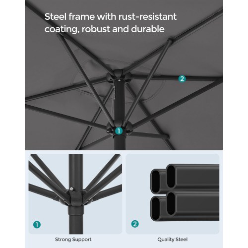 Rektangulær parasol 2 × 1,5 m med vippefunktion - grå, UPF 50+