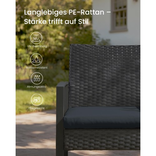 Havemøbelsæt i polyrattan - bord og 2 stole, sort