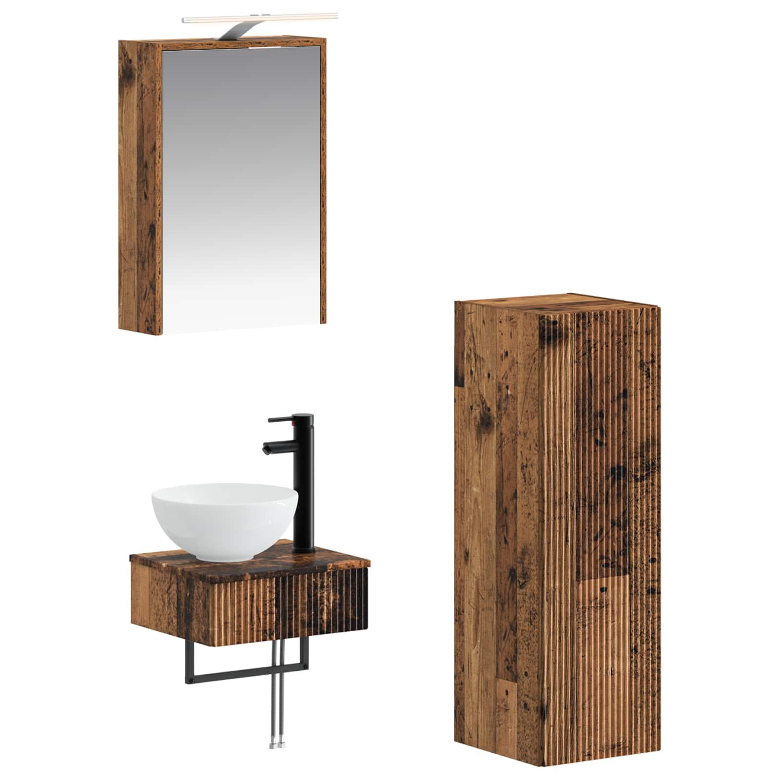 Badeværelsesskabsæt 4 stk Gammelt træ 43 x 16 x 62,5 cm
