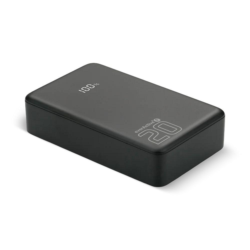 everActive EB-22QB powerbank 20.000 mAh - 20W, 1x USB, 2x USB‑C, LCD, sort