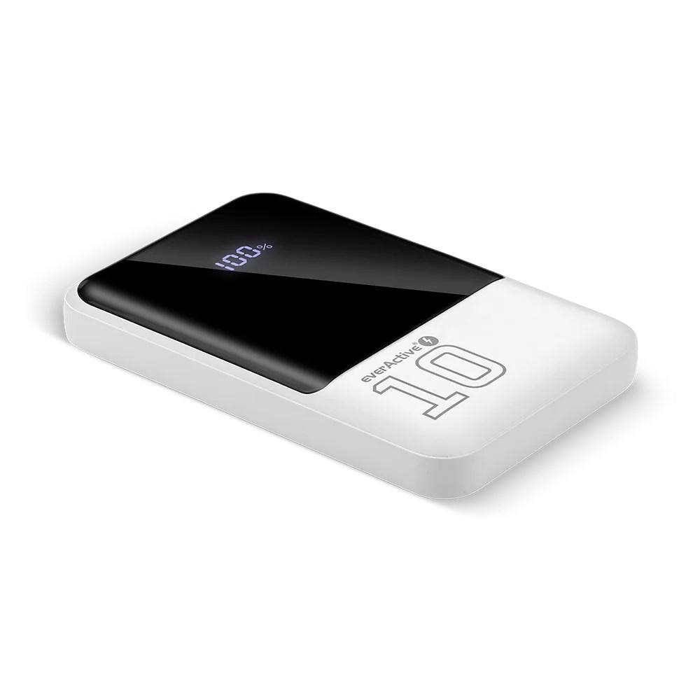 everActive EB-10Q powerbank 10.000 mAh - 2x USB, USB‑C 22,5 W, QC4+, LCD, hvid