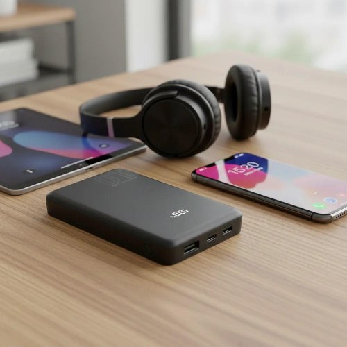 everActive EB-11QB powerbank 10.000 mAh - 20 W, 1x USB, 2x USB-C, LCD, sort