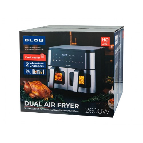 BLOW Airfryer 9 l - Dobbelt kurv, 2.500 W varmluftfriture med 8 programmer