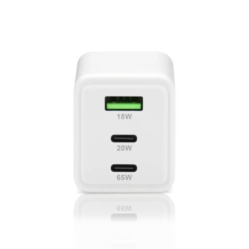 everActive SC-655Q GaN vægoplader - 1x USB, 2x USB‑C, Quick Charge 4+, 65 W - hvid