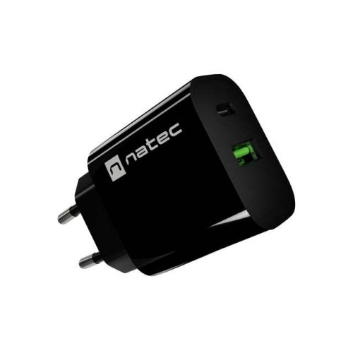 NATEC Ribera vægoplader 20 W - 1x USB-A + 1x USB-C, sort