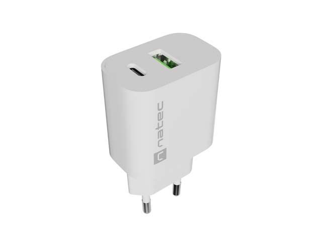 Natec Ribera vÃ¦goplader 20 W - 1x USB-A + 1x USB-C, hvid