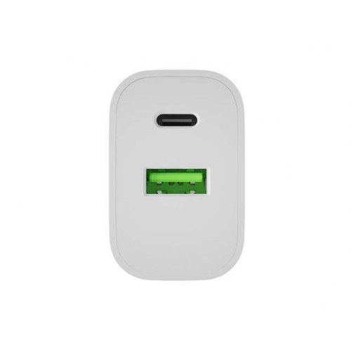 Natec Ribera vægoplader 20 W - 1x USB-A + 1x USB-C, hvid