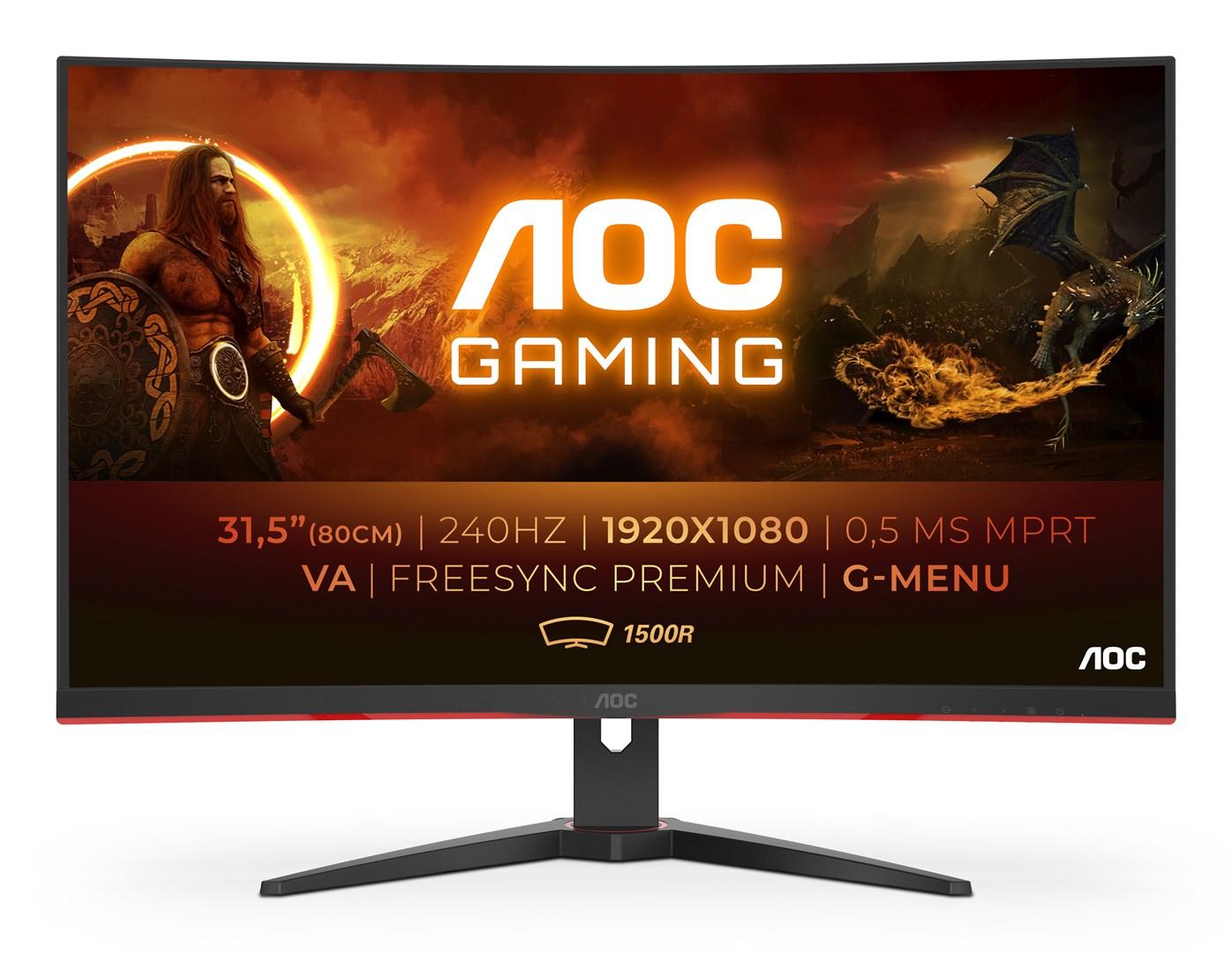 AOC C32G2ZE 31,5" buet gaming-skærm - Full HD, 240 Hz, VA, sort/rød