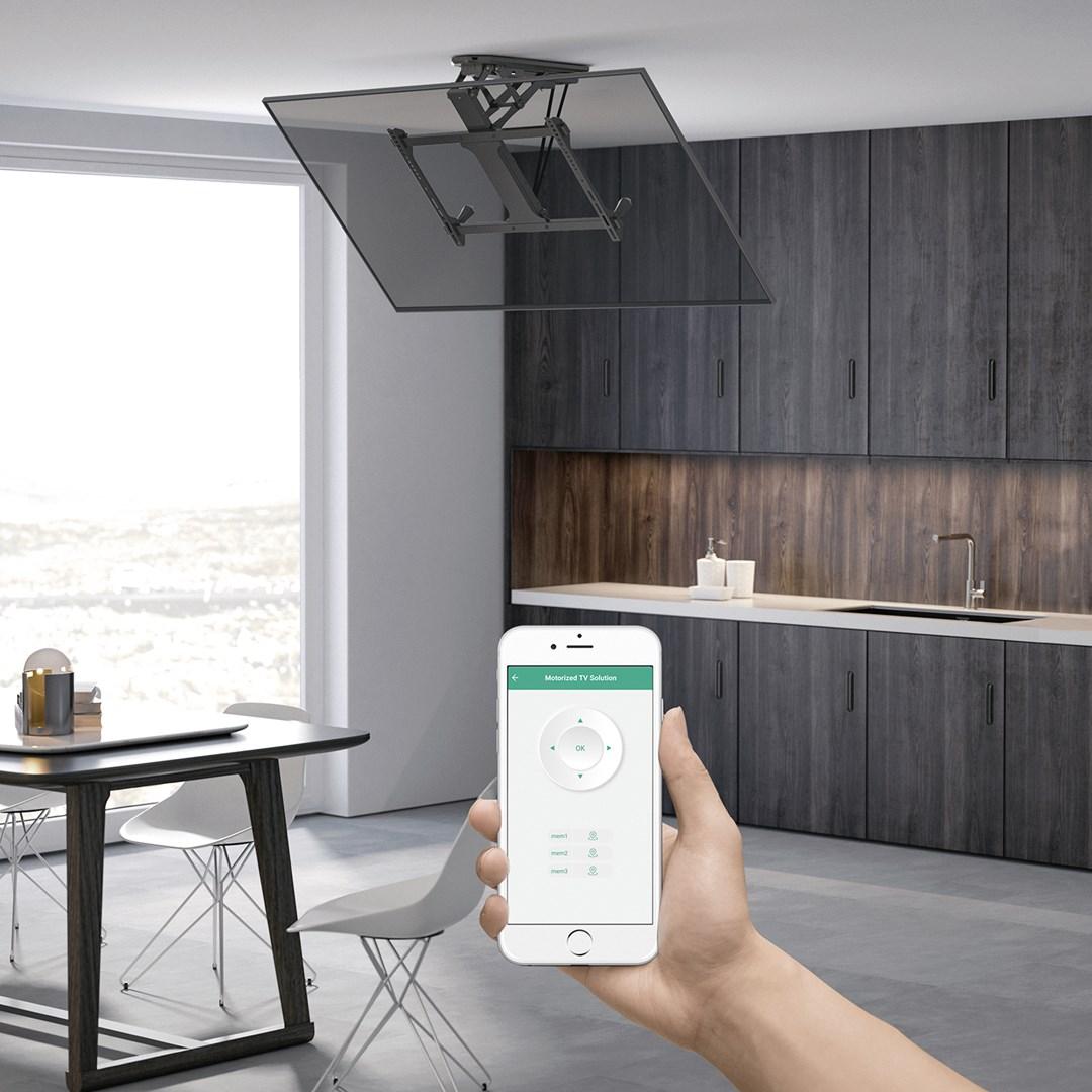Maclean electric ceiling mount for TV TUYA support max VESA 600x400 for sloping walls remote control 32 -70 35kg MC-880T