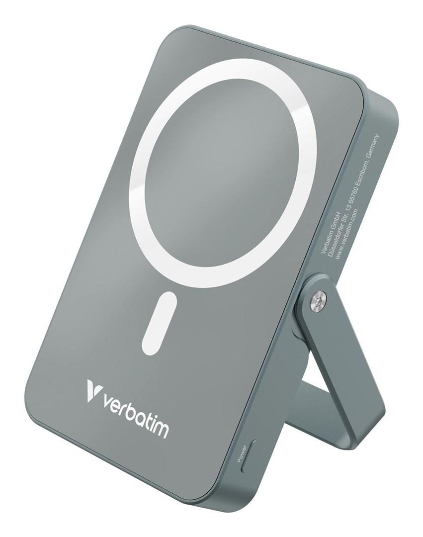 Verbatim Charge ‘n’ Go magnetisk trådløs powerbank med stander 10.000 mAh, USB‑C PD 3.0 - Grå