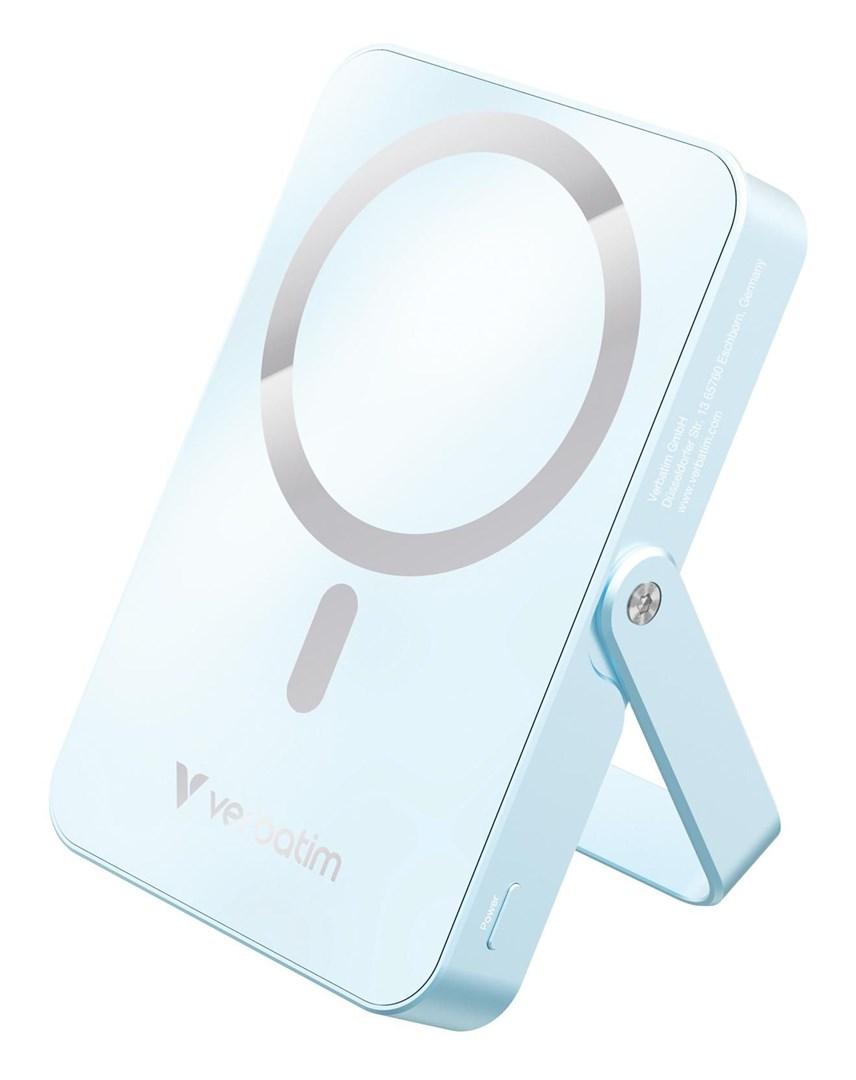 Verbatim Charge ‘n’ Go magnetisk powerbank med stand - 10.000 mAh, USB‑C PD 3.0, blå