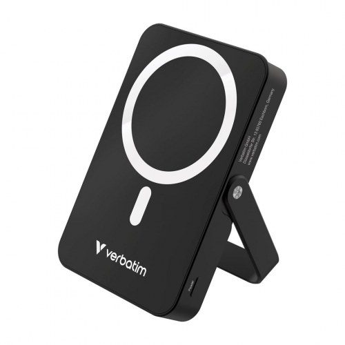 Verbatim Charge ’n’ Go magnetisk trådløs powerbank med stander 10.000 mAh, USB‑C PD 3.0 - Sort