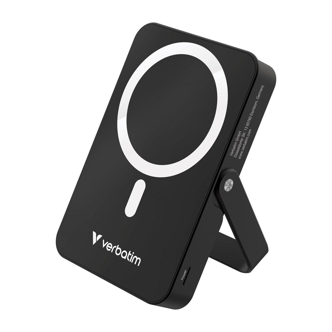 Verbatim Charge ’n’ Go magnetisk trådløs powerbank med stander 10.000 mAh, USB‑C PD 3.0 - Sort