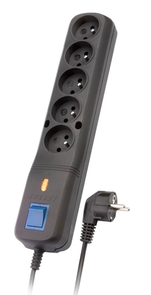 Lestar 5 PLUS overspændingsbeskytter - 5 Schuko-udtag, 5 m, sort