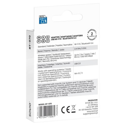 Savio BT-070 Bluetooth-adapter USB 2.0 til PC