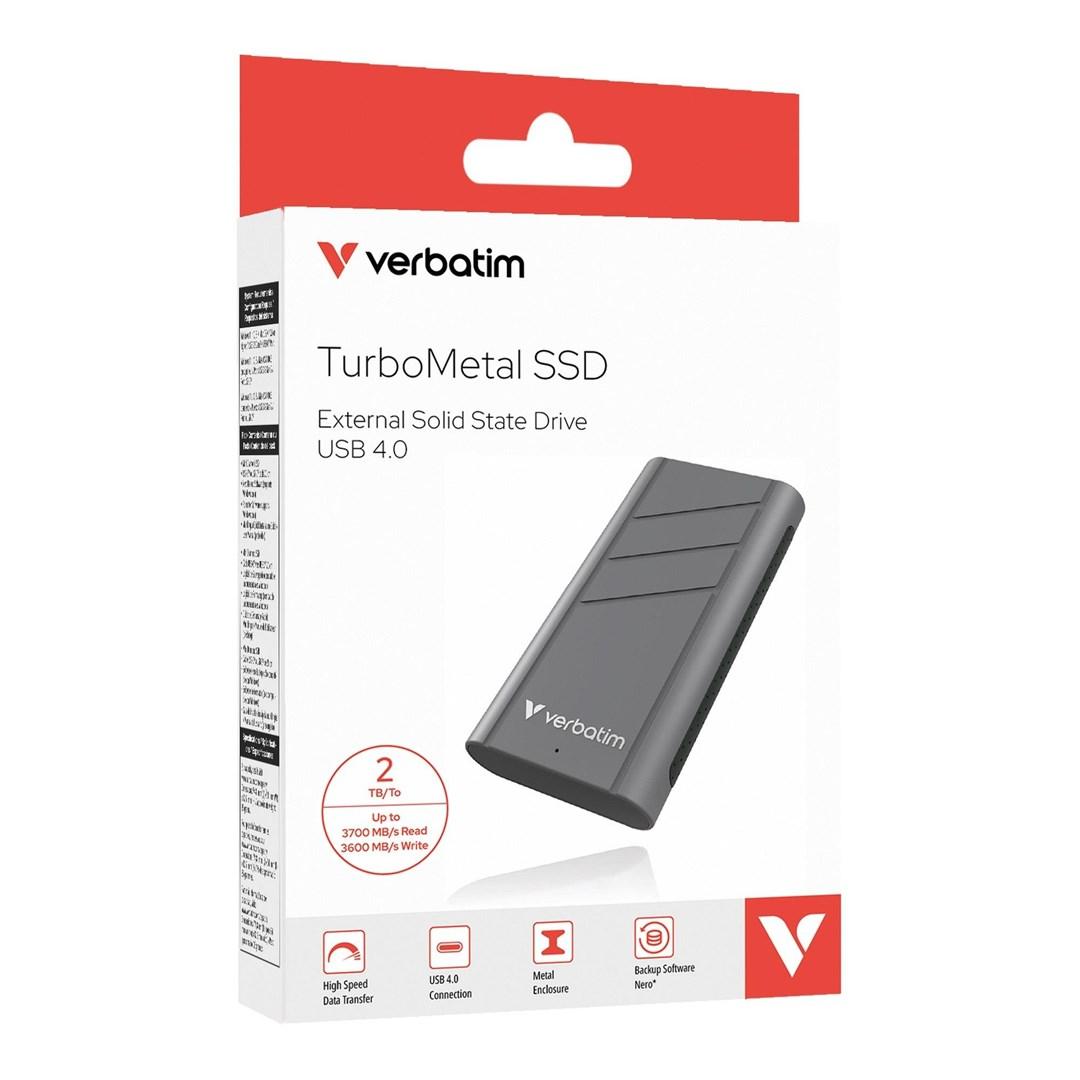 Verbatim TurboMetal ekstern SSD 2 TB - USB 4.0 Type‑C, grå billede