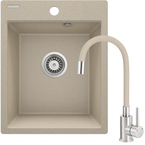 Deante ZRCP7103 granitkøkkenvask med 1 kumme og armatur - sand/beige