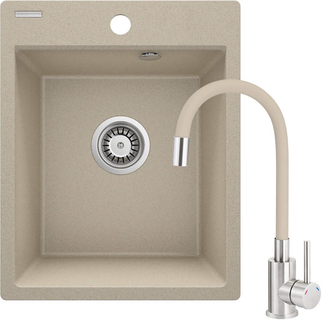 Deante ZRCP7103 granitkøkkenvask med 1 kumme og armatur - sand/beige