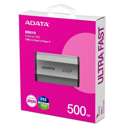 ADATA SD810 500 GB ekstern SSD - USB-C USB 3.2 Gen 2x2, sort/sølv