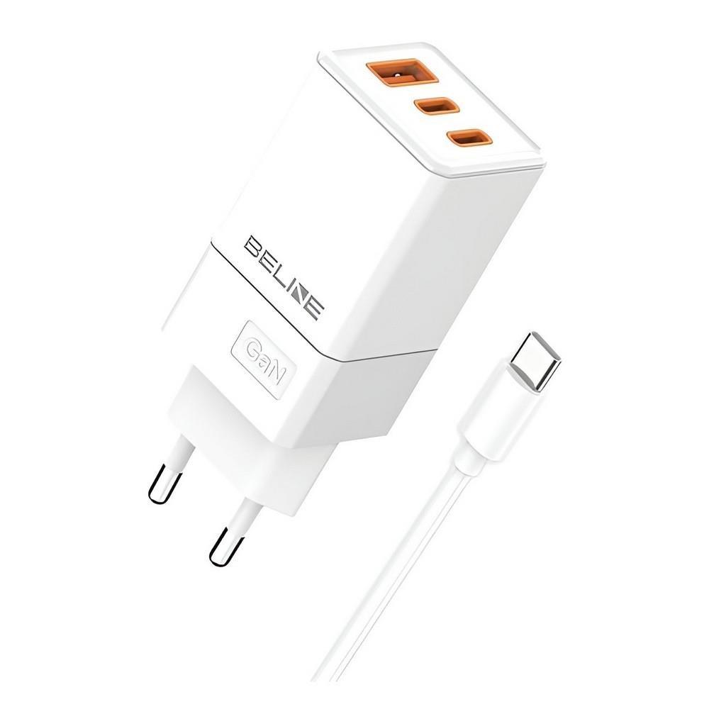 65 W GaN vægoplader - 2x USB-C PD 3.0 + 1x USB-A QC 3.0 inkl. USB-C-kabel - hvid