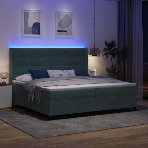 Kontinentalseng med madras med LED Mørkegrøn 200 x 200 cm Fløjl