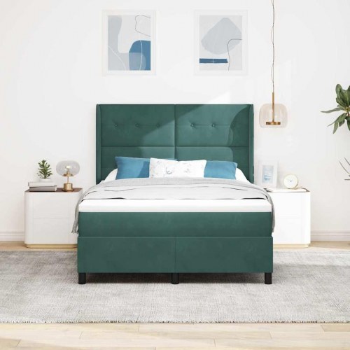 Kontinentalseng med madras med LED Mørkegrøn 160 x 200 cm Fløjl