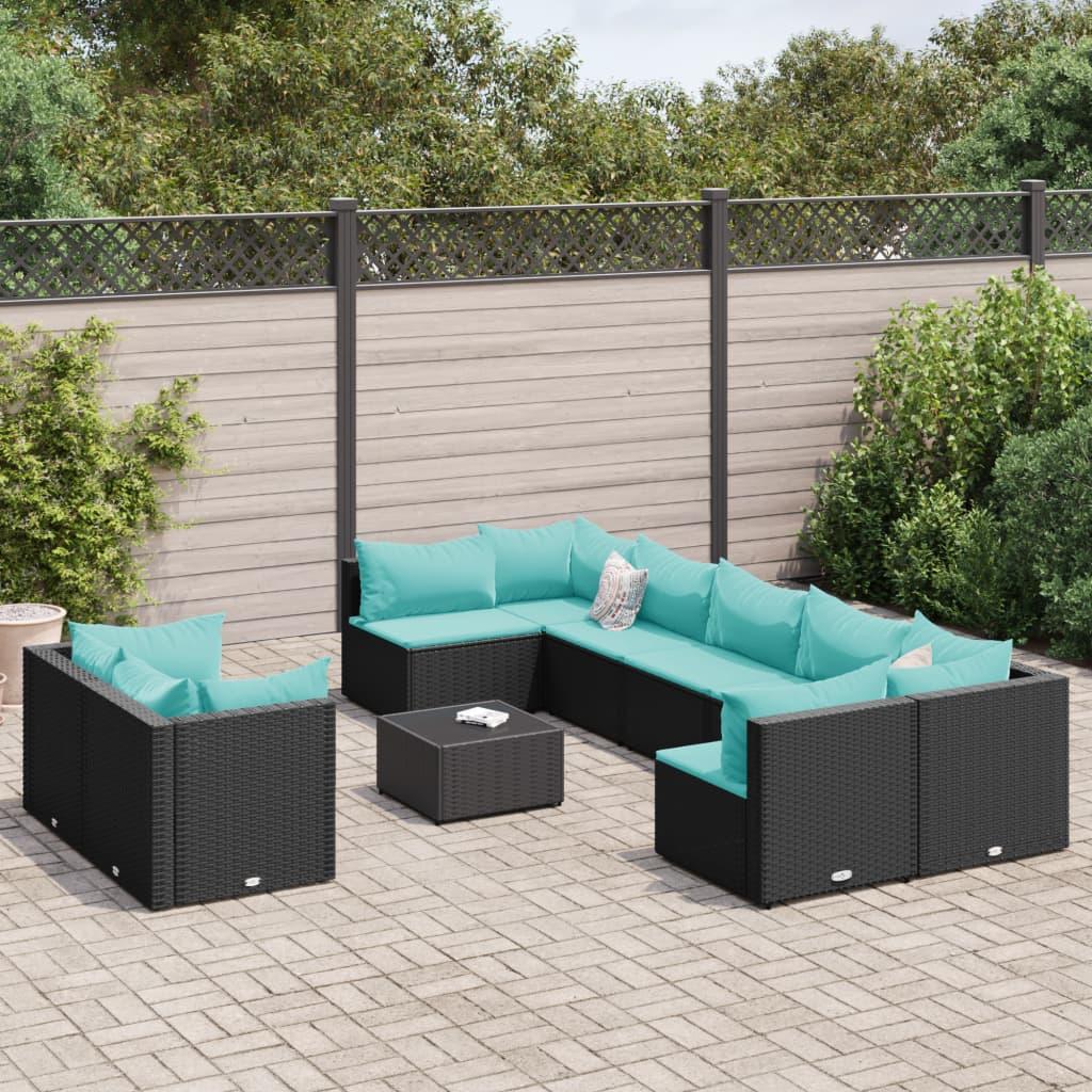 Sofasæt til haven 10 dele med hynder polyrattan sort