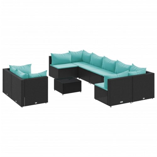 Sofasæt til haven 10 dele med hynder polyrattan sort