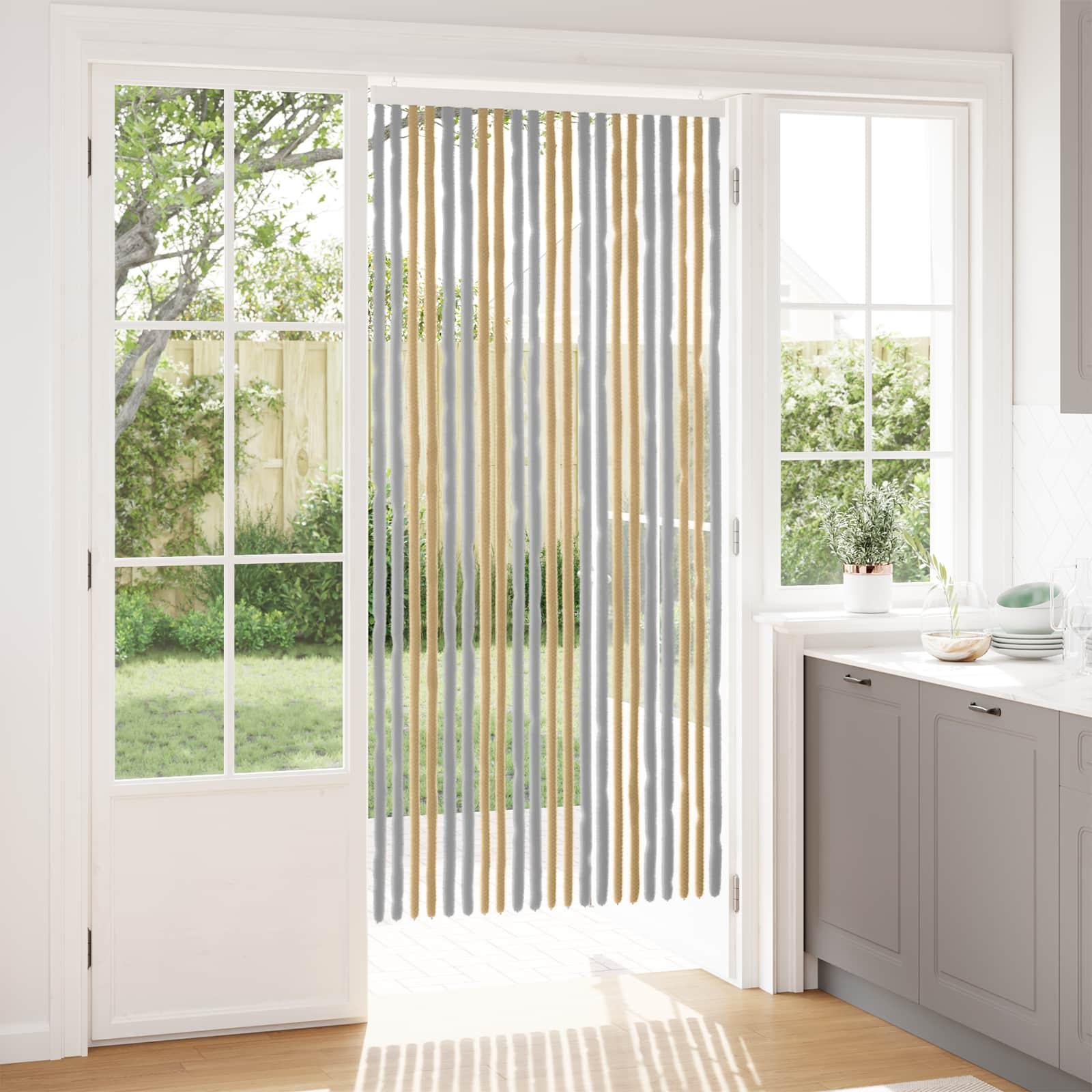 Insektgardin i chenille Grå og beige 90 x 200 cm 100% PP