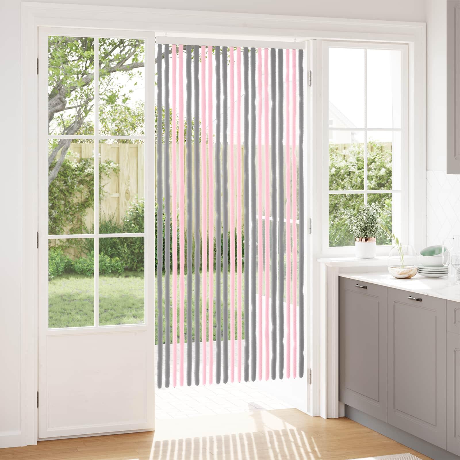 Insektgardin i chenille Sølvgrå og lyserød 90 x 200 cm 100% PP