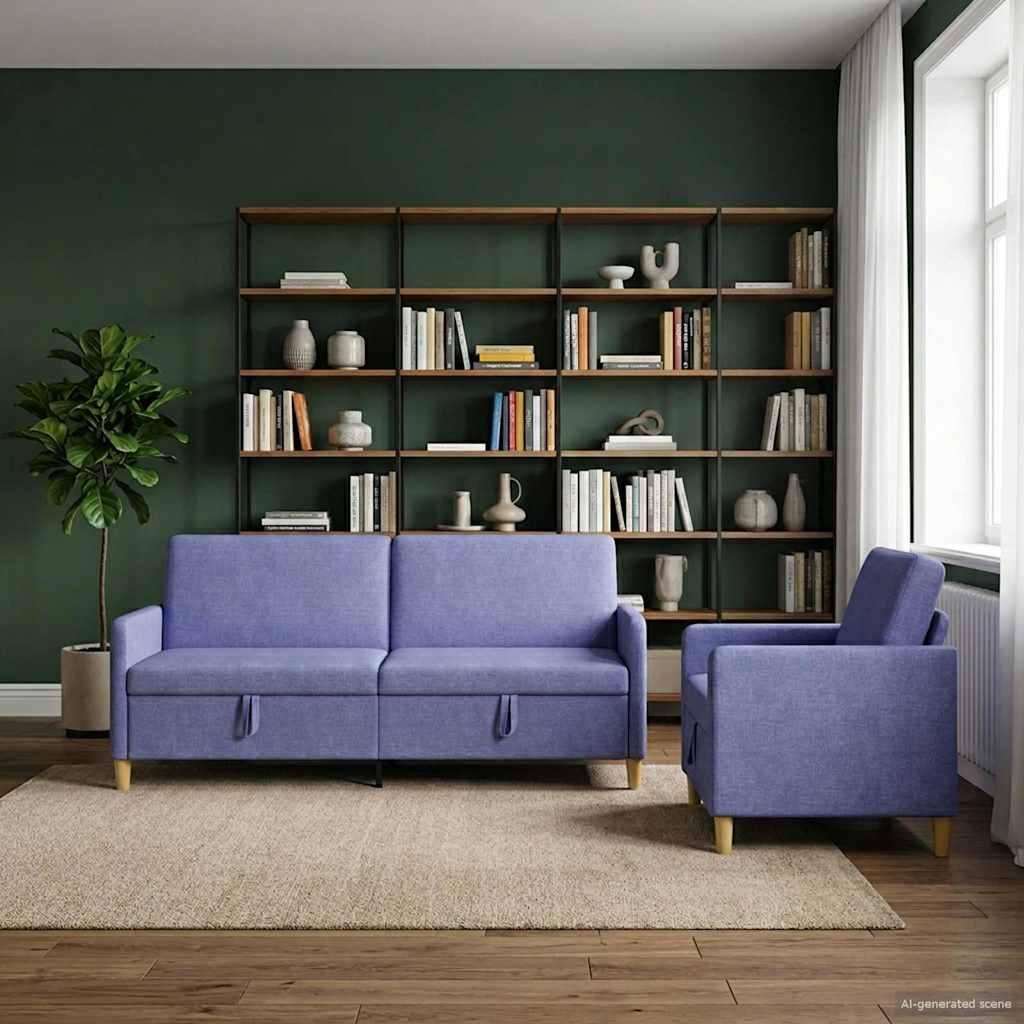 Sofa sæt med opbevaring 2 stk Jeans blå Polyester