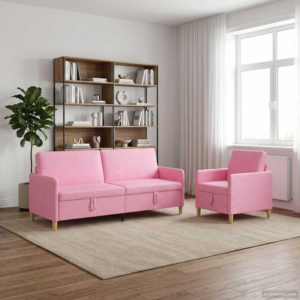 Sofa sæt med opbevaring 2 stk Lyserød Polyester
