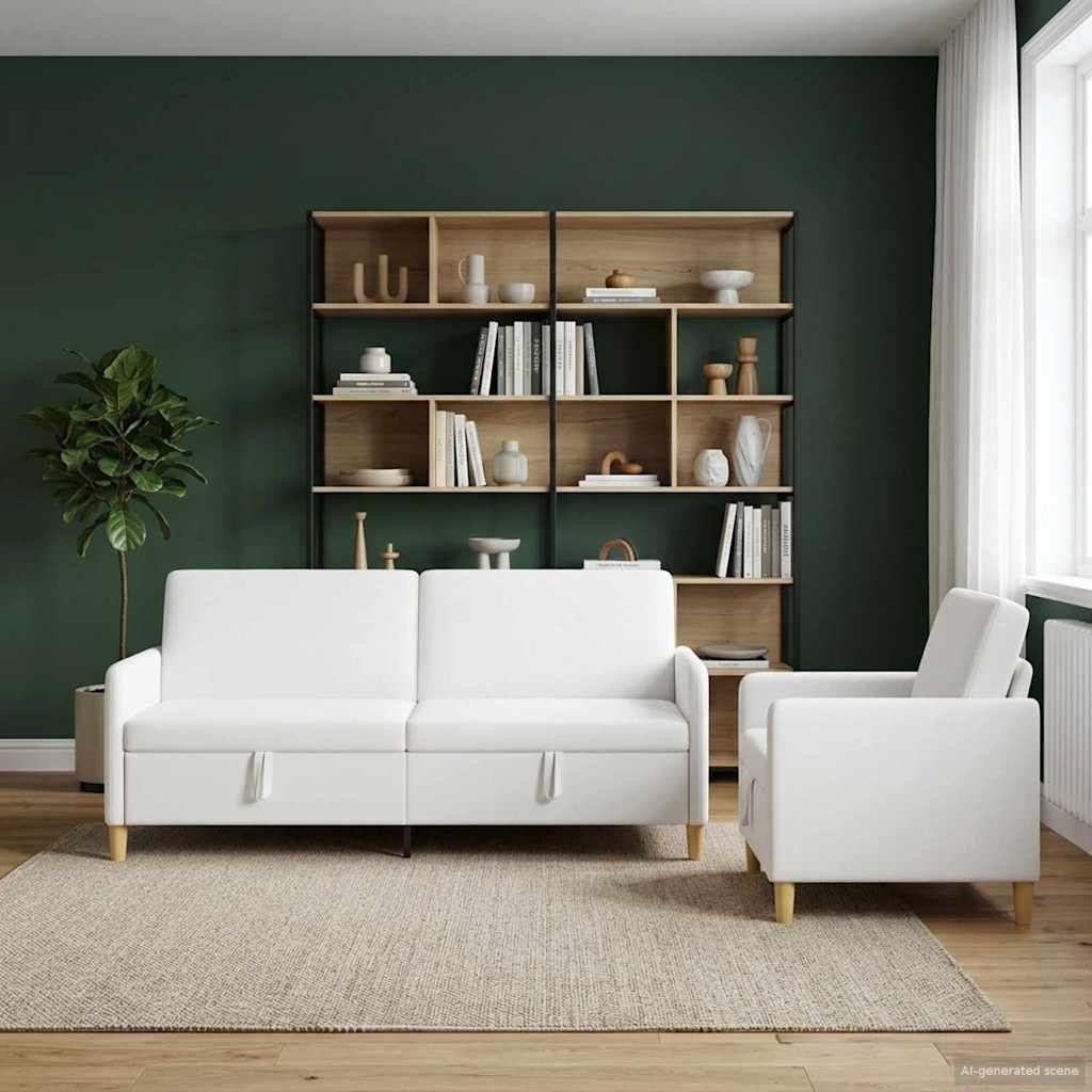 Sofa sæt med opbevaring 2 stk Hvid Polyester