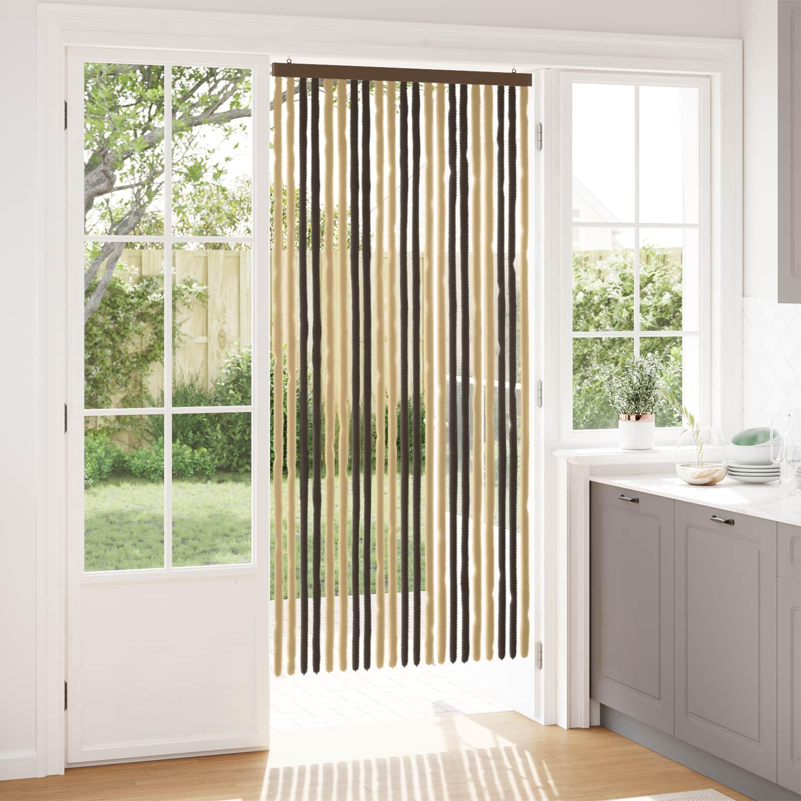 Insektgardin i chenille Mørkebrun og Beige 90 x 200 cm 100% PP