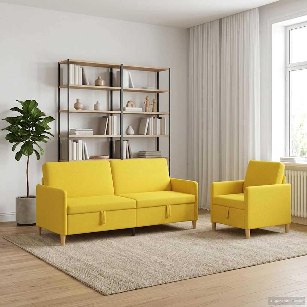 Sofa sæt med opbevaring 2 stk Lys Gul Polyester