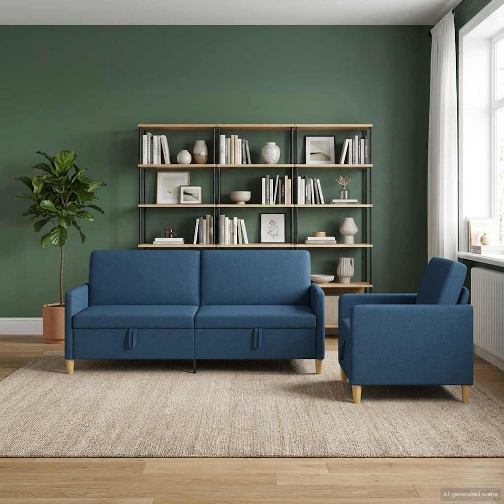 Sofa sæt med opbevaring 2 stk Blå Polyester