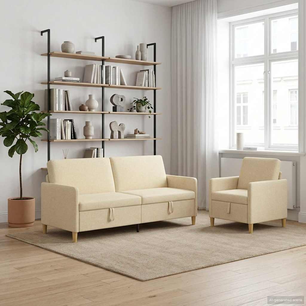 Sofa sæt med opbevaring 2 stk Cremefarvet Polyester