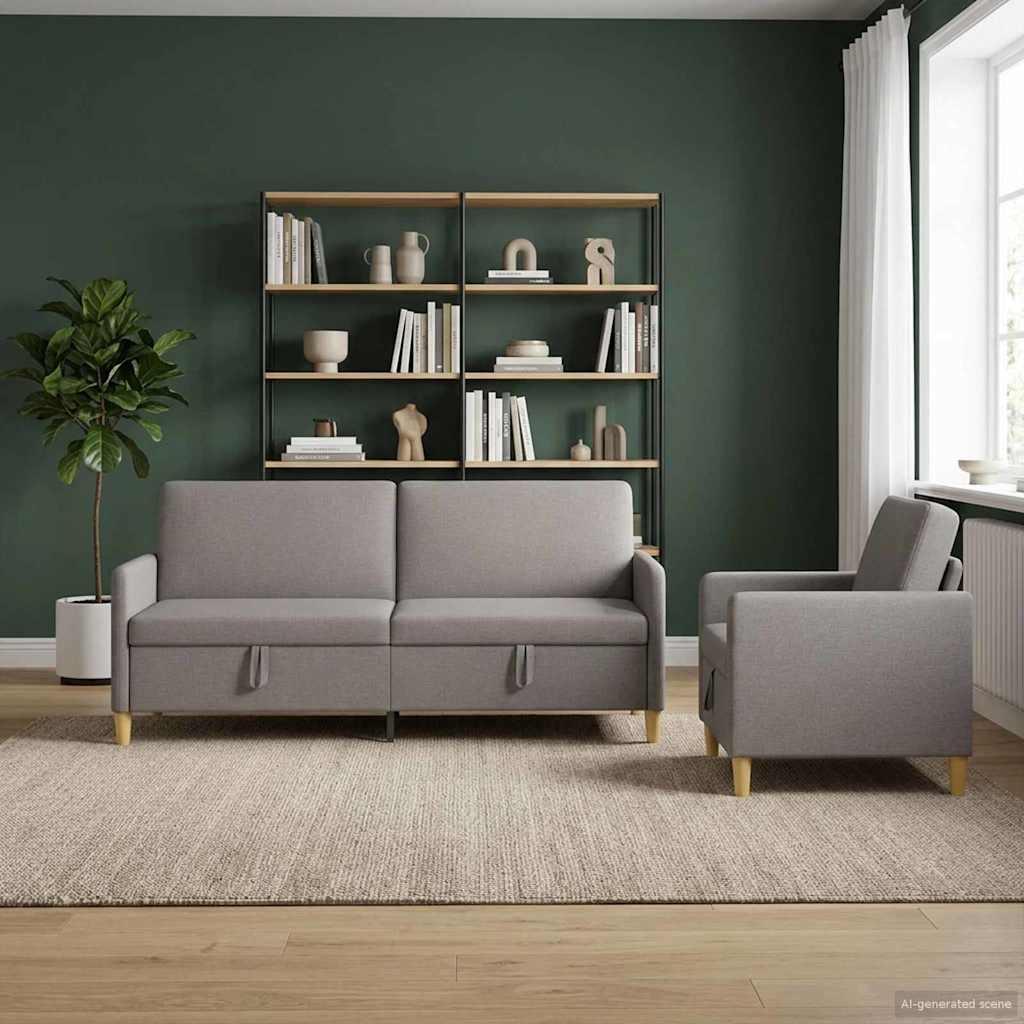 Sofa sæt med opbevaring 2 stk Gråbrun Polyester