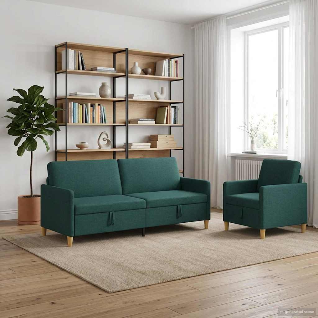 Sofa sæt med opbevaring 2 stk Mørkegrøn Polyester