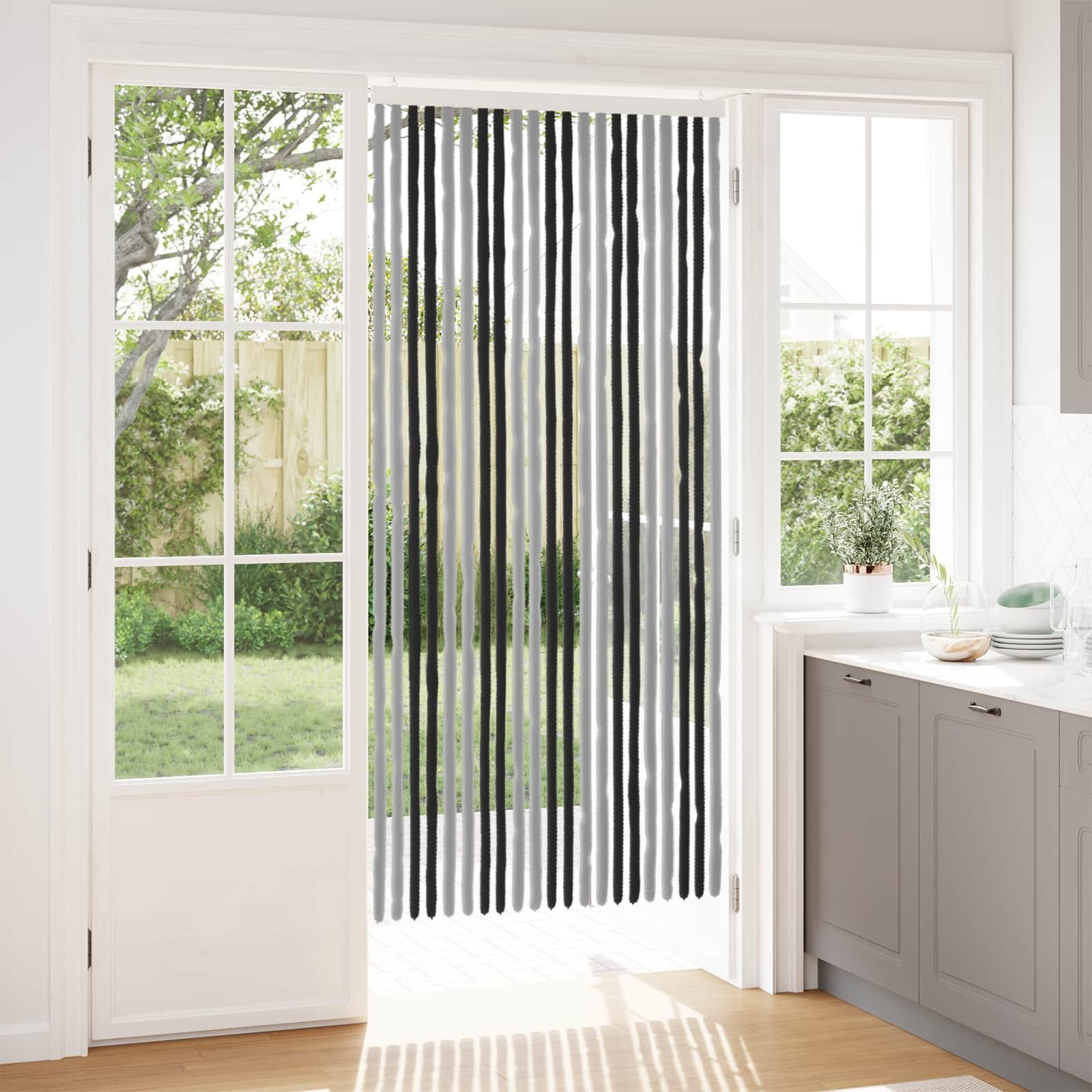 Insektgardin i chenille Grå og sort 90 x 200 cm 100% PP
